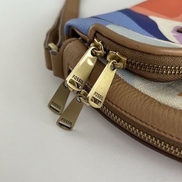 Fossil Preston Crossbody Leather Canvas Floral Purse Messenger Bag Watercolor - Picture 13 of 16